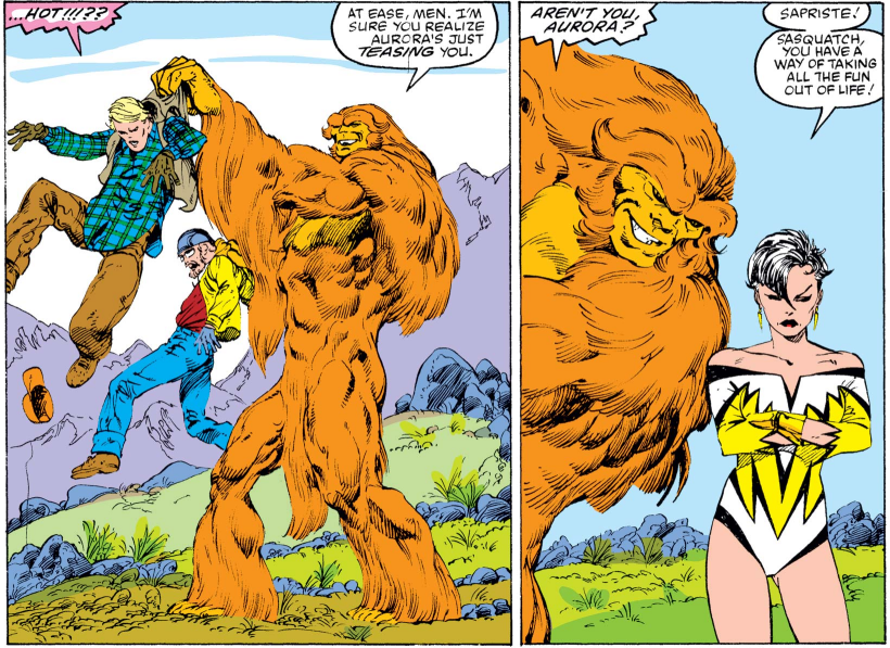 Sasquatch annoyed at yellow-outfit Aurora flirting with other guys, from issue 20